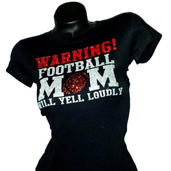 Warning Football Mom Will Yell Loudly Black Fitted Spandex Tee. - Picture 1 of 3